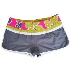 Raisins Women's Smocked Floral Waistband Swim Boardshorts Gray/Multi Junior Sz 9